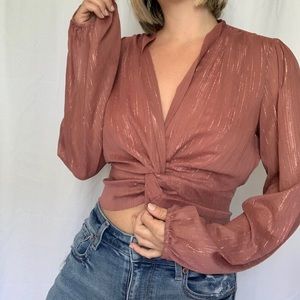 Lush simi cropped long sleeve blouse